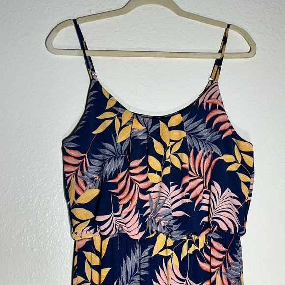 Naïf Tropical Leaf Print Maxi Dress Navy and Pink - Picture 2 of 6